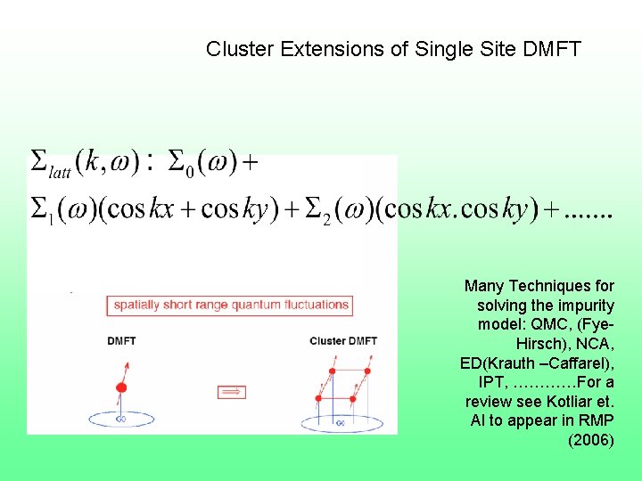 Cluster Extensions of Single Site DMFT Many Techniques for solving the impurity model: QMC,