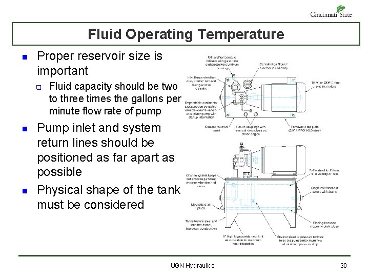 Fluid Operating Temperature n Proper reservoir size is important q n n Fluid capacity