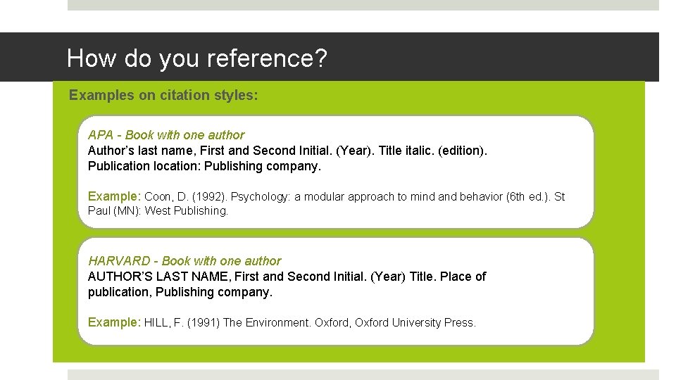 How do you reference? Examples on citation styles: APA - Book with one author