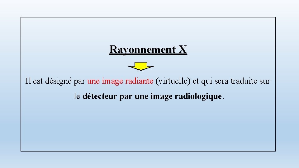 Rayonnement X Il est désigné par une image radiante (virtuelle) et qui sera traduite