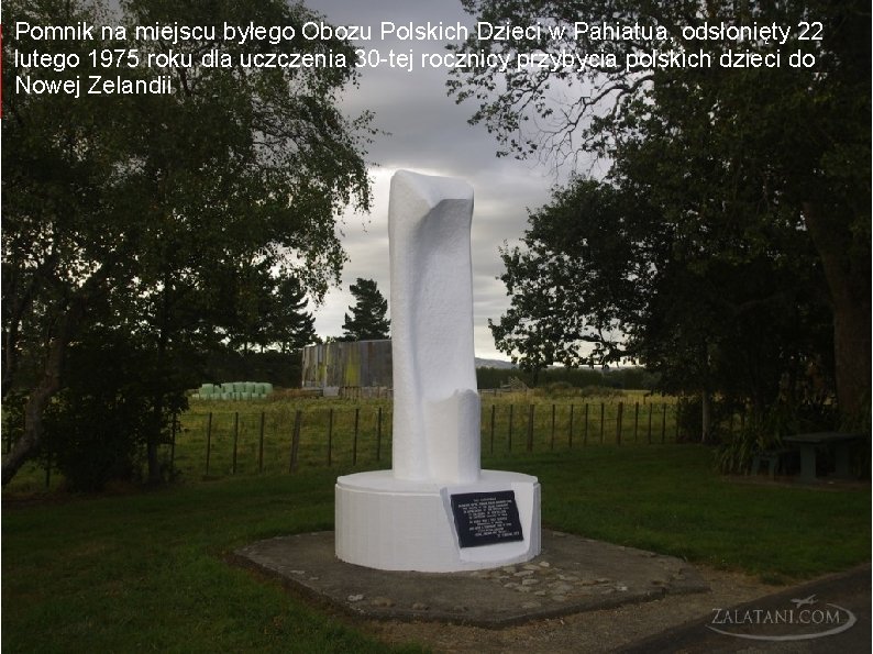 Pomnik na miejscu byłego Obozu Polskich Dzieci w Pahiatua, odsłonięty 22 lutego 1975 roku