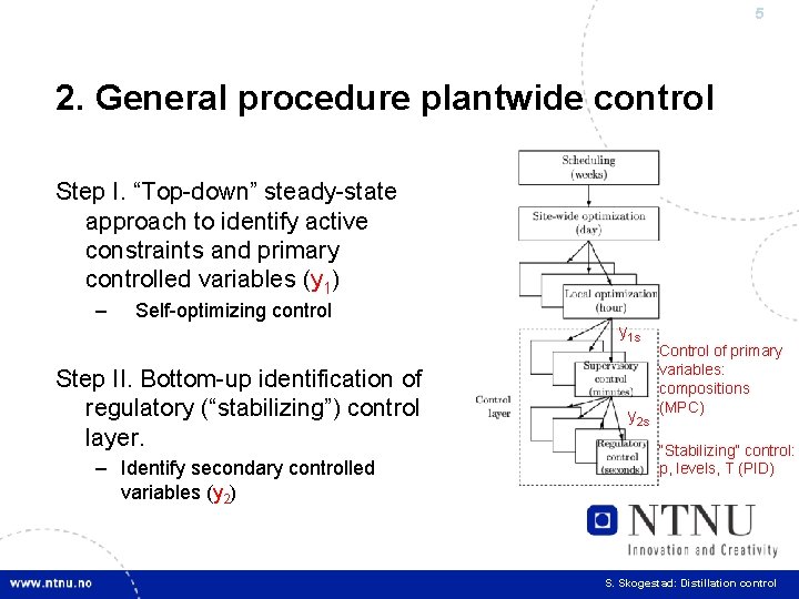5 2. General procedure plantwide control Step I. “Top-down” steady-state approach to identify active
