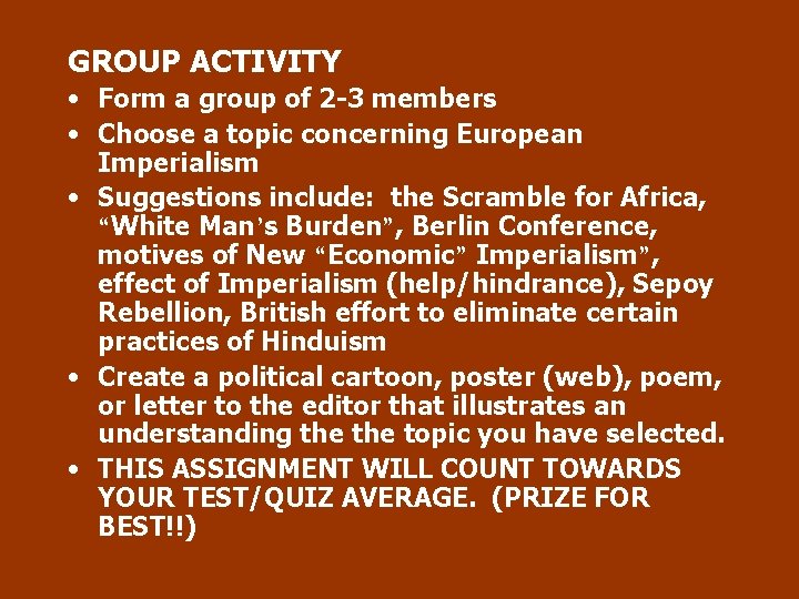 GROUP ACTIVITY • Form a group of 2 -3 members • Choose a topic