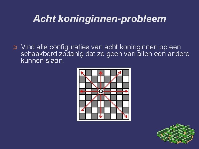 Acht koninginnen-probleem ➲ Vind alle configuraties van acht koninginnen op een schaakbord zodanig dat