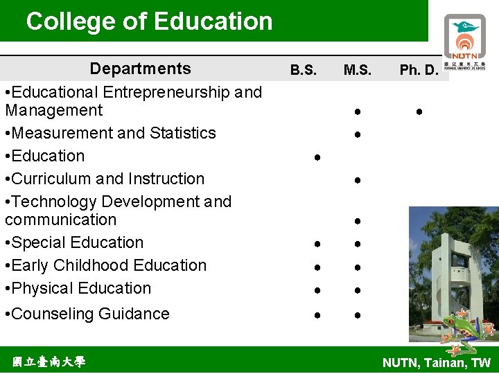 College of Education Departments • Educational Entrepreneurship and Management • Measurement and Statistics •