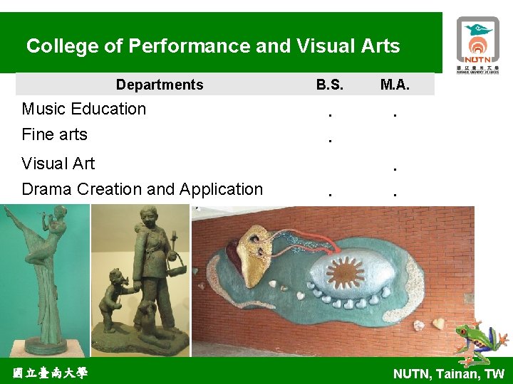 College of Performance and Visual Arts Departments Music Education Fine arts B. S. M.
