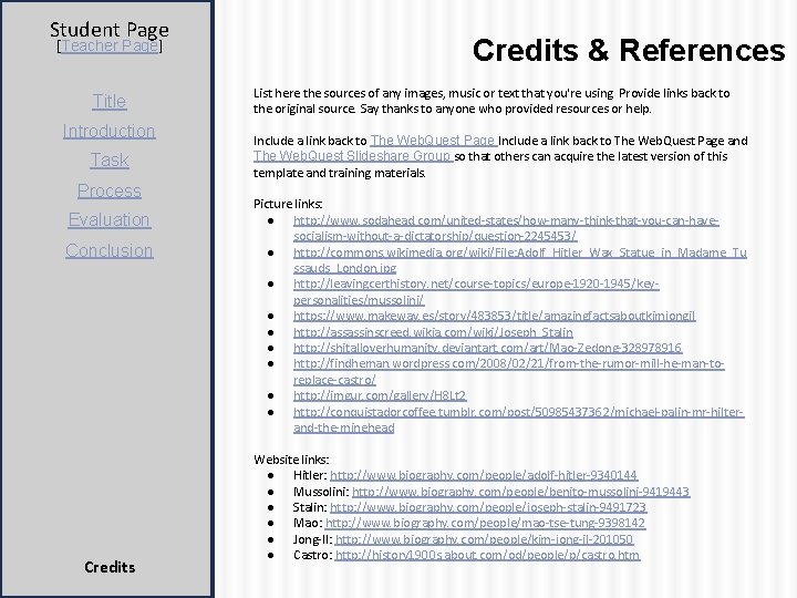 Student Page [Teacher Page] Title Introduction Task Process Evaluation Conclusion Credits & References List