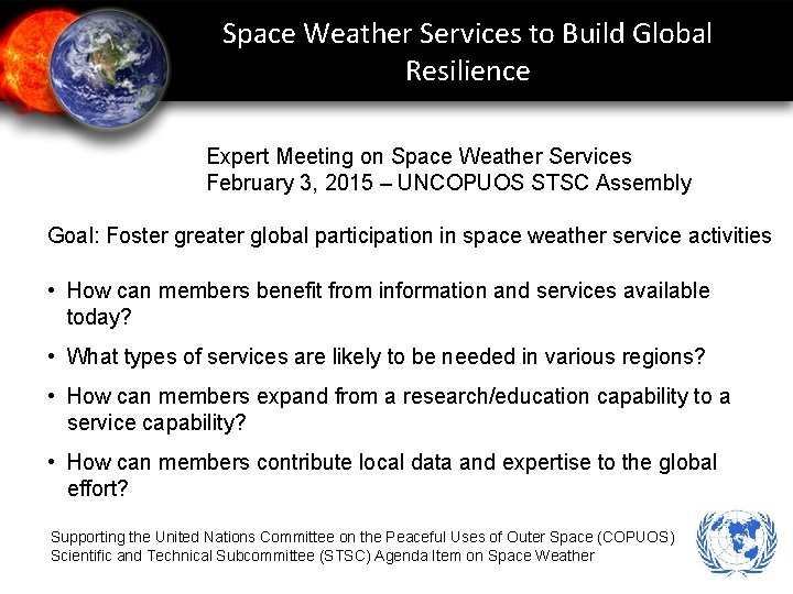 Space Weather Services to Build Global Resilience Expert Meeting on Space Weather Services February