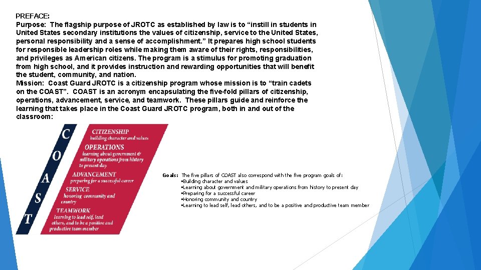 PREFACE: Purpose: The flagship purpose of JROTC as established by law is to “instill PREFACE: Purpose: The flagship purpose of JROTC as established by law is to “instill