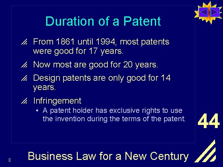 Duration of a Patent p From 1861 until 1994, most patents were good for