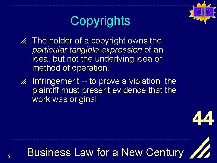 Copyrights p The holder of a copyright owns the particular tangible expression of an