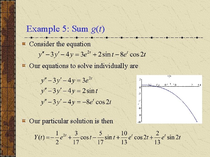 Example 5: Sum g(t) Consider the equation Our equations to solve individually are Our