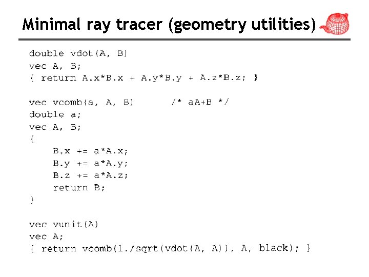 Minimal ray tracer (geometry utilities) 