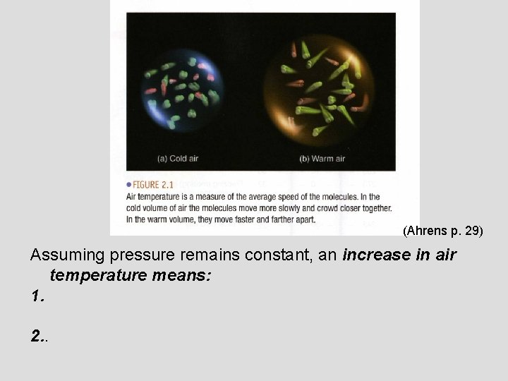 (Ahrens p. 29) Assuming pressure remains constant, an increase in air temperature means: 1.