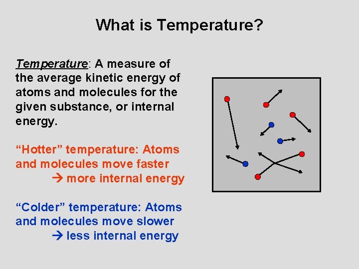 What is Temperature? Temperature: A measure of the average kinetic energy of atoms and