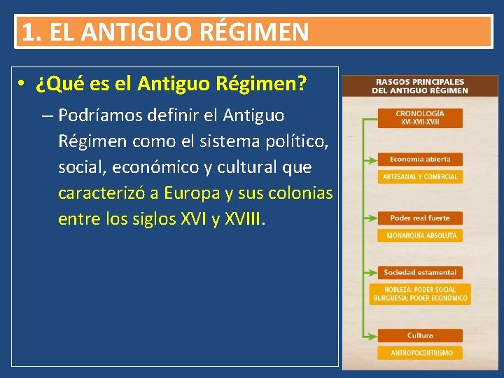 1. EL ANTIGUO RÉGIMEN • ¿Qué es el Antiguo Régimen? – Podríamos definir el