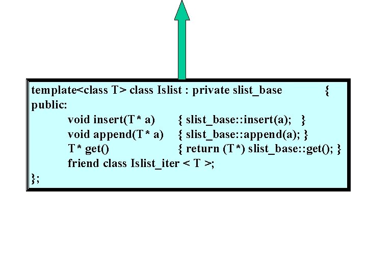 template<class T> class Islist : private slist_base { public: void insert(T* a) { slist_base:
