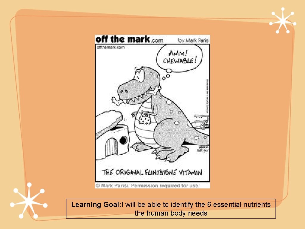 Learning Goal: I will be able to identify the 6 essential nutrients the human