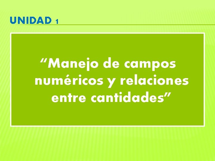 UNIDAD 1 “Manejo de campos numéricos y relaciones entre cantidades” 