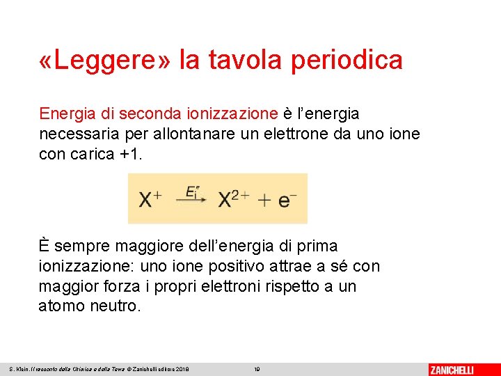  «Leggere» la tavola periodica Energia di seconda ionizzazione è l’energia necessaria per allontanare