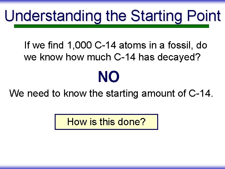 Understanding the Starting Point If we find 1, 000 C-14 atoms in a fossil,
