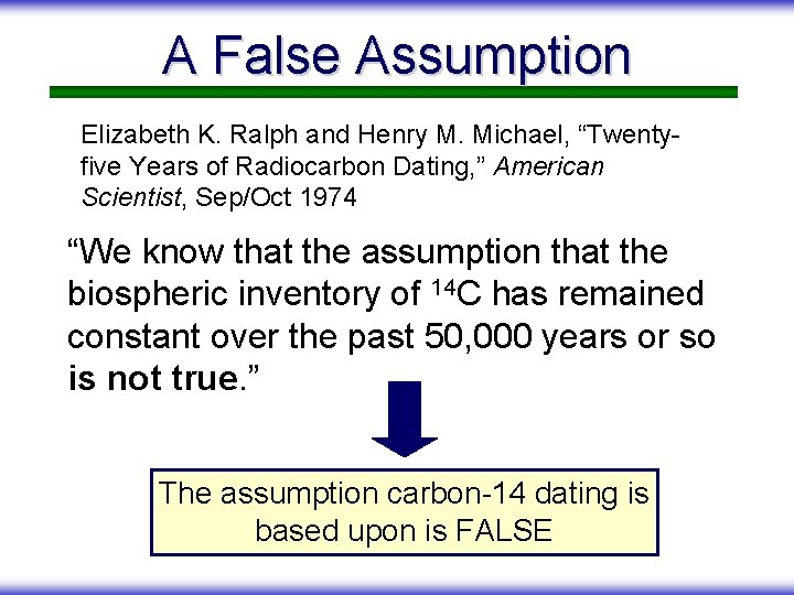 A False Assumption Elizabeth K. Ralph and Henry M. Michael, “Twentyfive Years of Radiocarbon