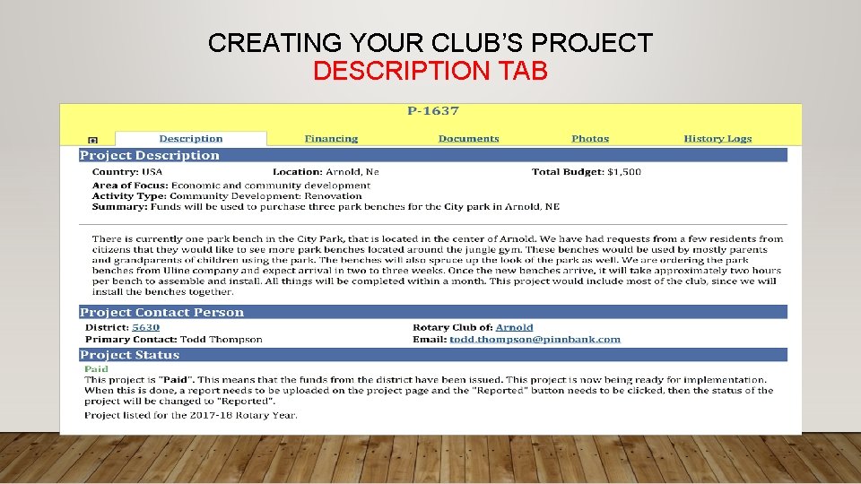 CREATING YOUR CLUB’S PROJECT DESCRIPTION TAB 