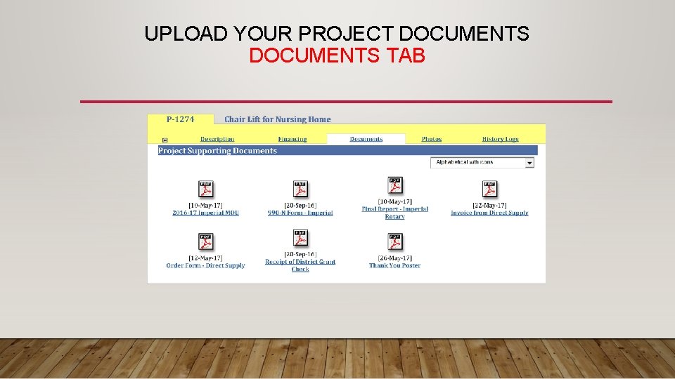 UPLOAD YOUR PROJECT DOCUMENTS TAB 