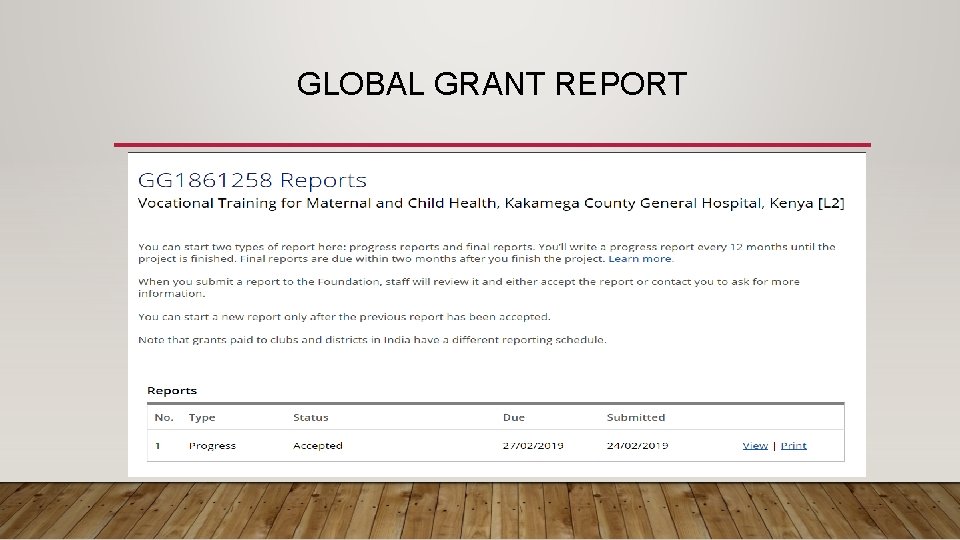 GLOBAL GRANT REPORT 