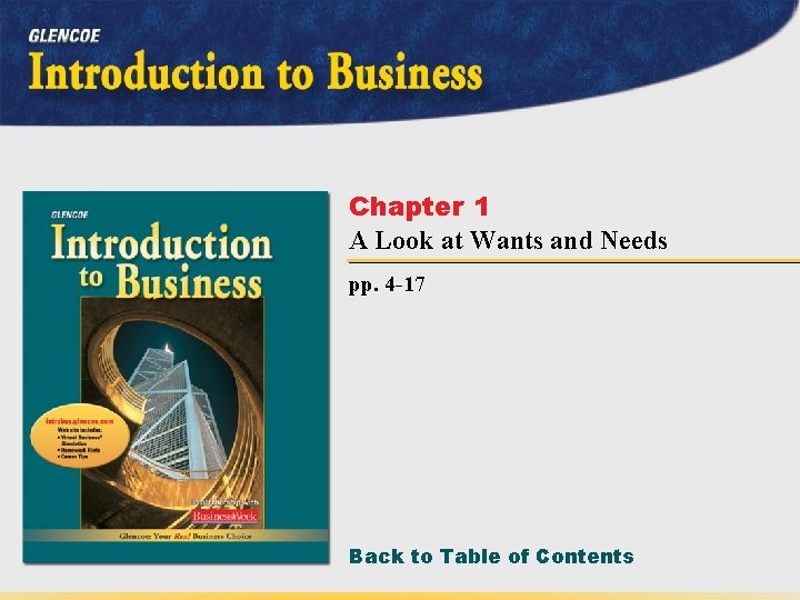 Chapter 1 A Look at Wants and Needs pp. 4 -17 Back to Table