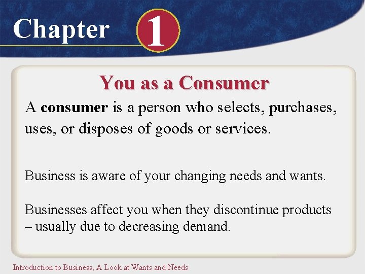 Chapter 1 You as a Consumer A consumer is a person who selects, purchases,