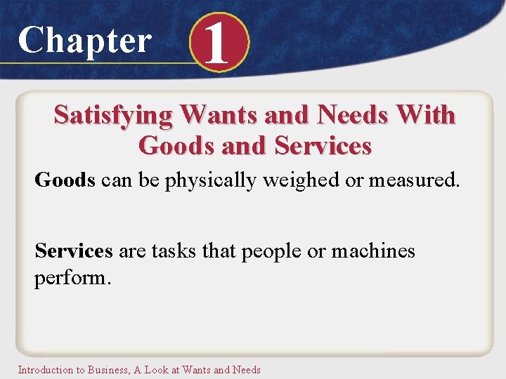 Chapter 1 Satisfying Wants and Needs With Goods and Services Goods can be physically