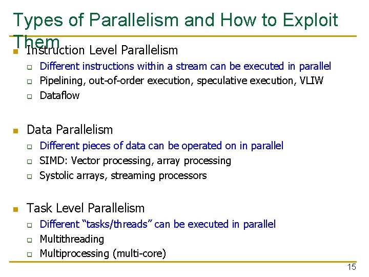 Types of Parallelism and How to Exploit Them n Instruction Level Parallelism q q