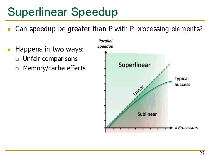 Superlinear Speedup n Can speedup be greater than P with P processing elements? n