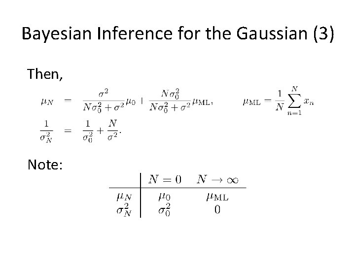 Bayesian Inference for the Gaussian (3) Then, Note: 