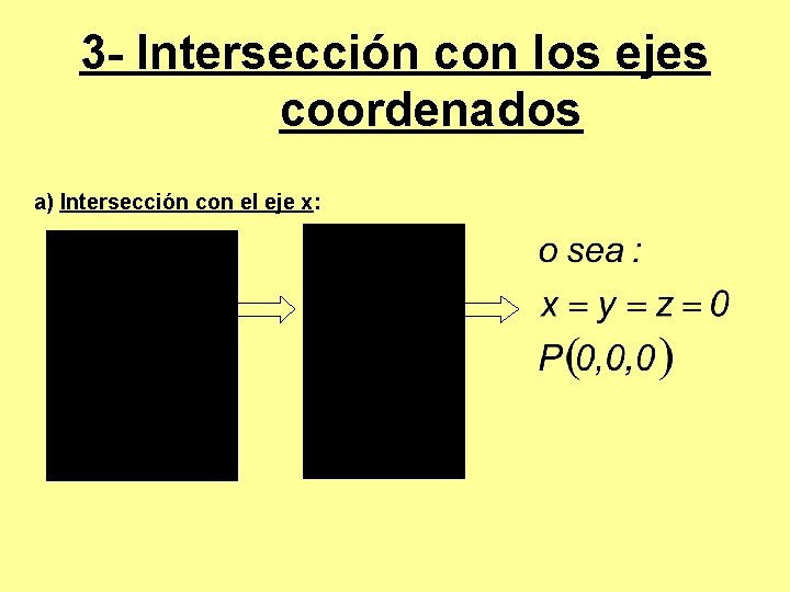 3 - Intersección con los ejes coordenados a) Intersección con el eje x: 