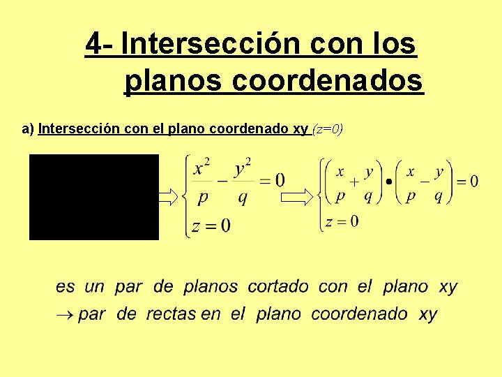 4 - Intersección con los planos coordenados a) Intersección con el plano coordenado xy