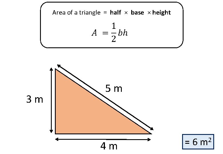 Area of a triangle = half × base × height 3 m 5 m