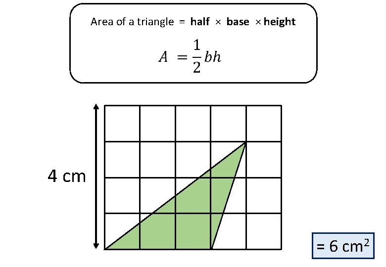 Area of a triangle = half × base × height 4 cm = 6