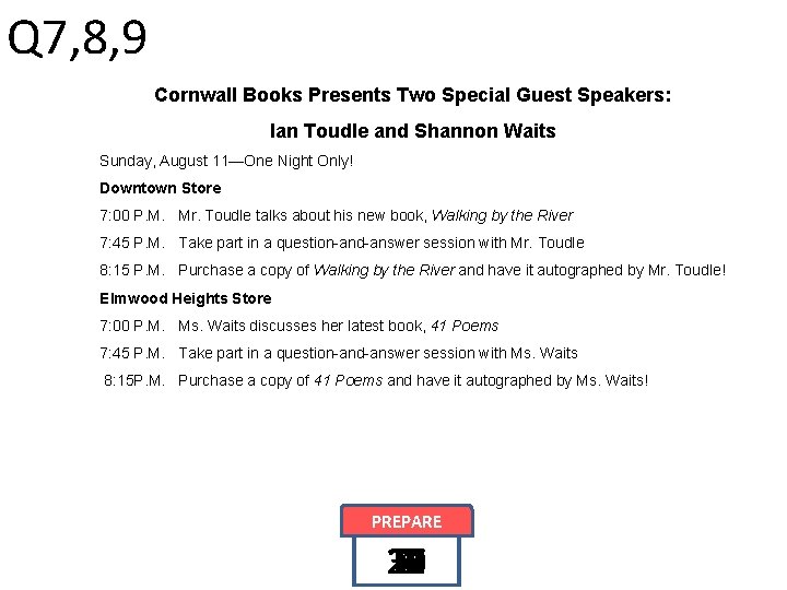 Q 7, 8, 9 Cornwall Books Presents Two Special Guest Speakers: Ian Toudle and