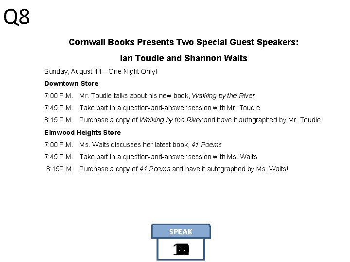 Q 8 Cornwall Books Presents Two Special Guest Speakers: Ian Toudle and Shannon Waits