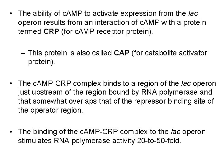  • The ability of c. AMP to activate expression from the lac operon
