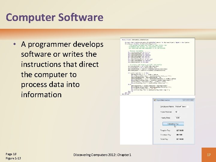 Computer Software • A programmer develops software or writes the instructions that direct the