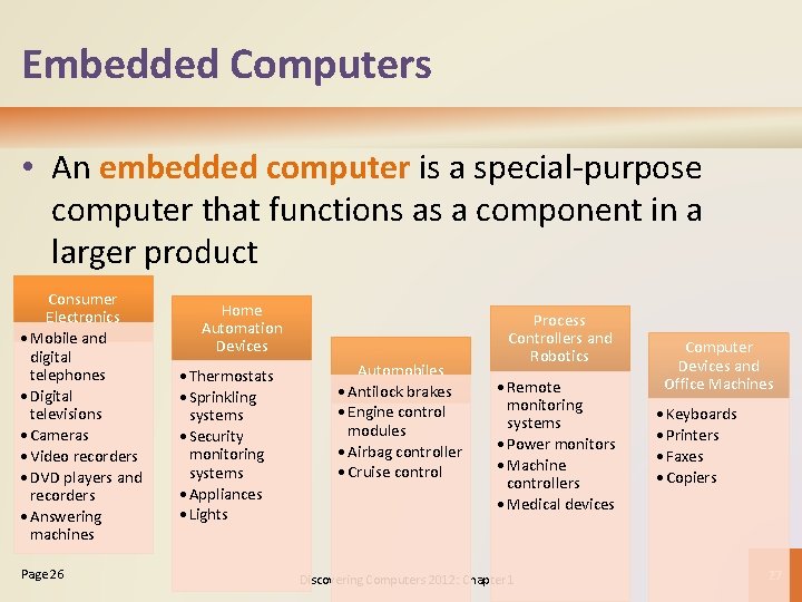 Embedded Computers • An embedded computer is a special-purpose computer that functions as a