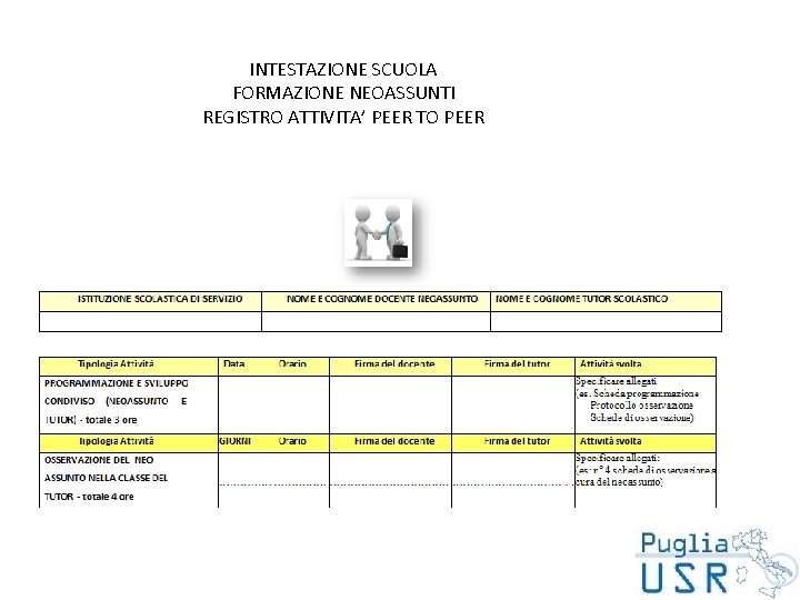 INTESTAZIONE SCUOLA FORMAZIONE NEOASSUNTI REGISTRO ATTIVITA’ PEER TO PEER 