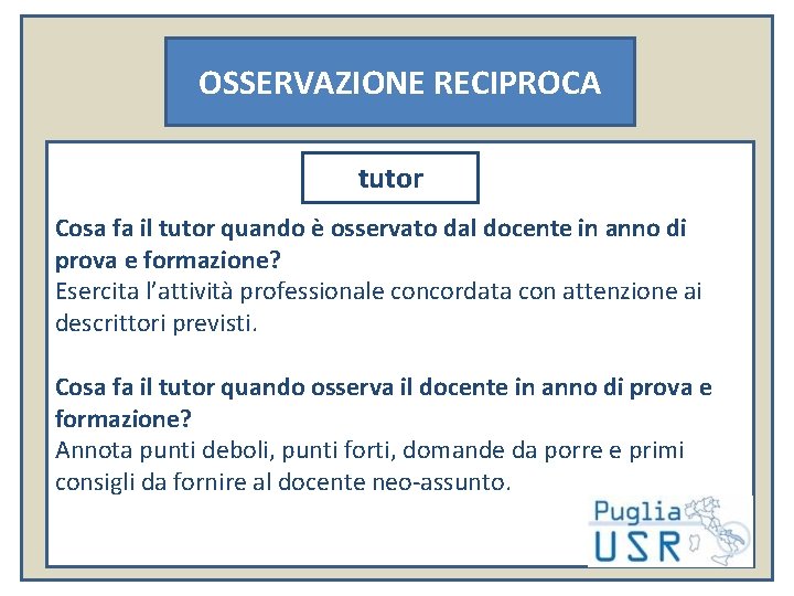 OSSERVAZIONE RECIPROCA tutor Cosa fa il tutor quando è osservato dal docente in anno