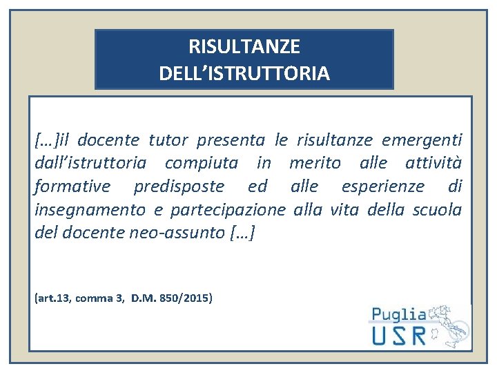 RISULTANZE DELL’ISTRUTTORIA […]il docente tutor presenta le risultanze emergenti dall’istruttoria compiuta in merito alle