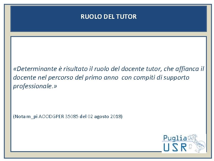 RUOLO DEL TUTOR «Determinante è risultato il ruolo del docente tutor, che affianca il