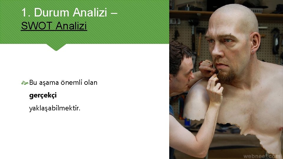 1. Durum Analizi – SWOT Analizi Bu aşama önemli olan gerçekçi yaklaşabilmektir. 