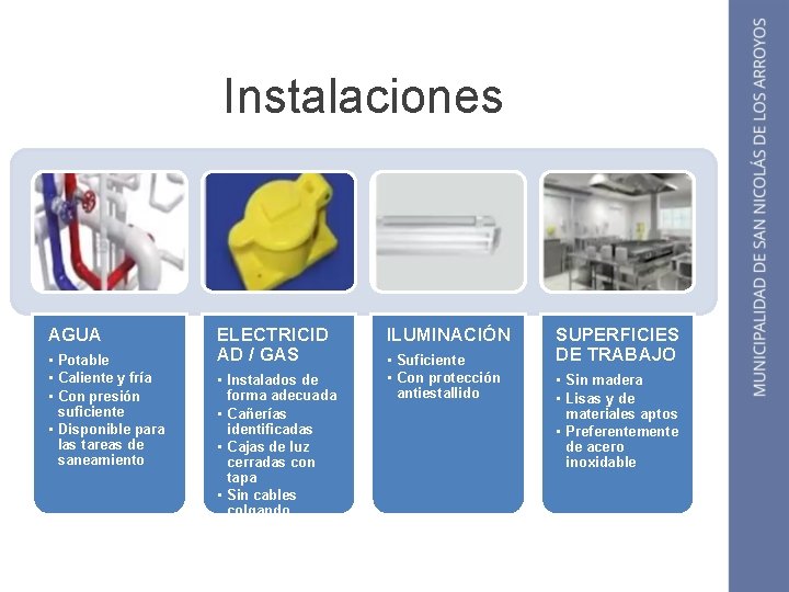 Instalaciones AGUA • Potable • Caliente y fría • Con presión suficiente • Disponible